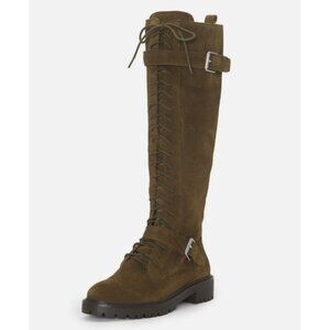 Brown Combat Moto Boots Knee High Grunge Lace Up Lug 8.5 Lucky Brand Inniko